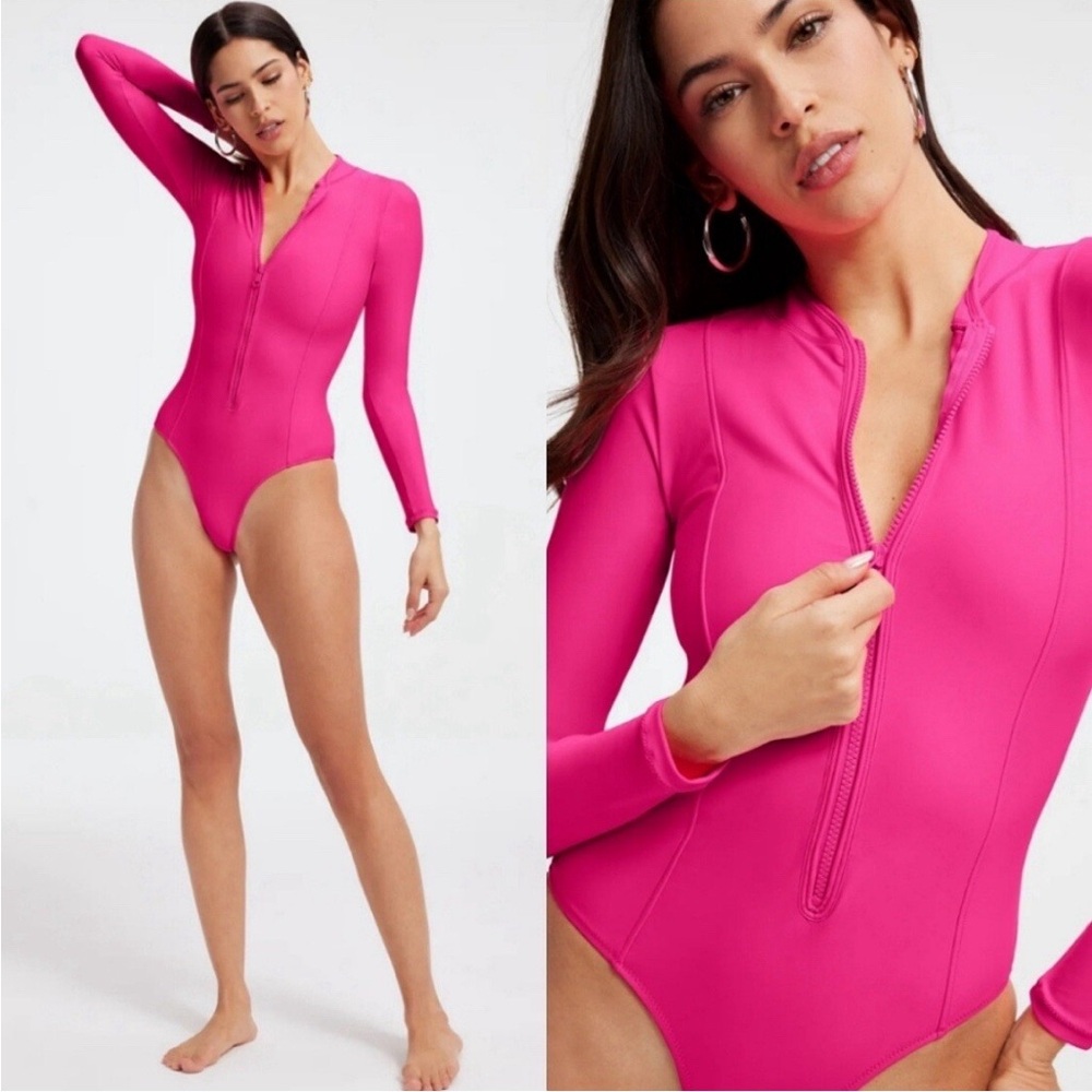 Good America Vibrant Pink Long Sleeve Swimsuit sz M